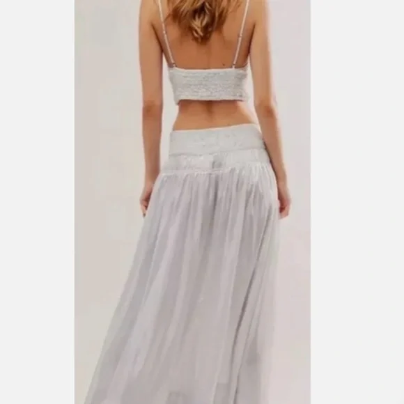 Free People Mermaid Dreams Silver Pearl Smocked Crop Top - Picture 3 of 5